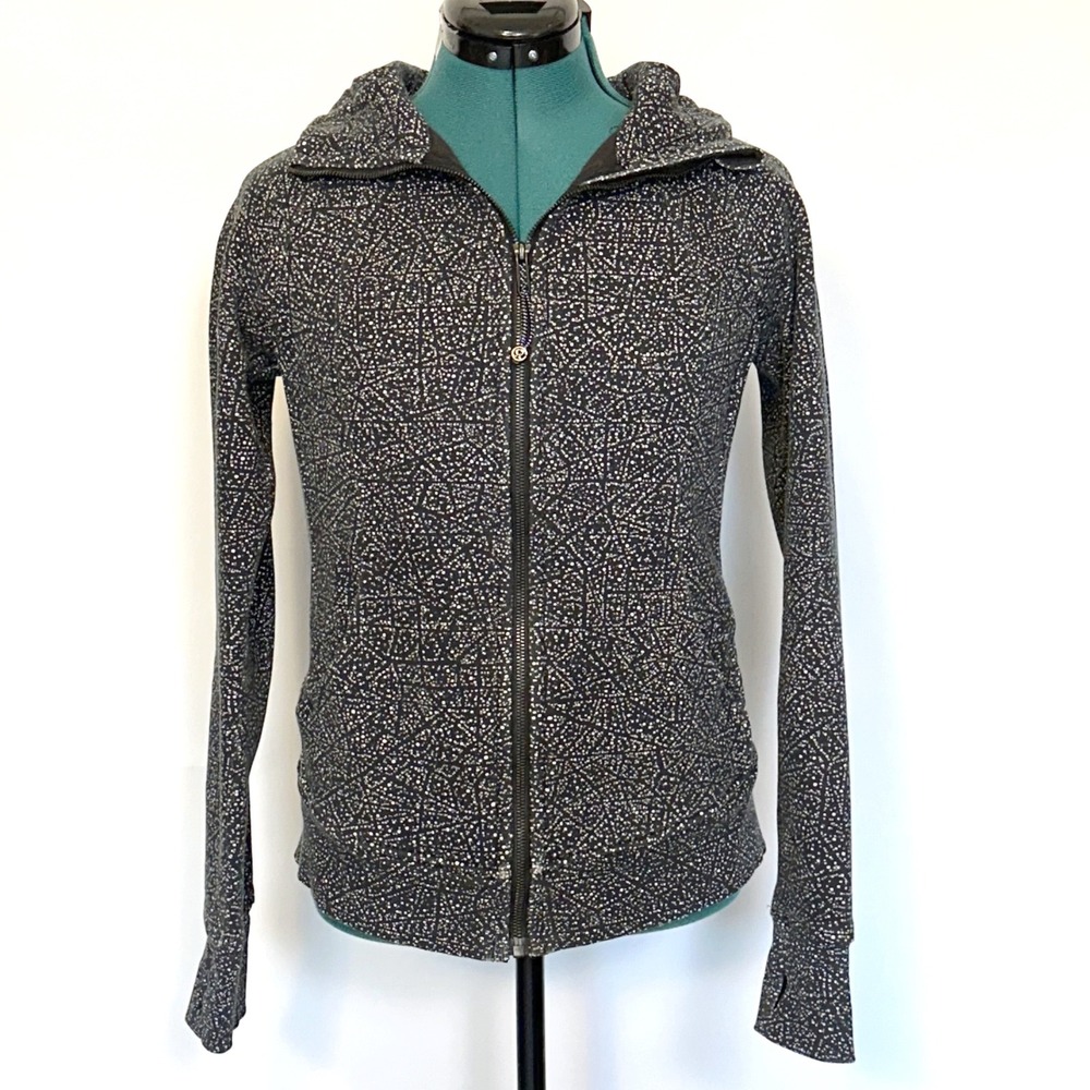 Lululemon Scuba Hoodie IV Black White Geometric Dot Zip Up‎ Jacket W4AWPS Size 8